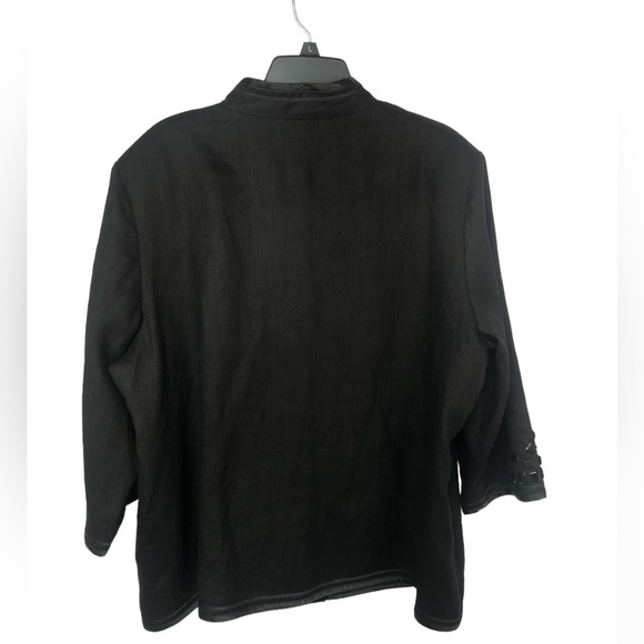 Linea Women’s Jacket Black Linen Satiny Trim Jewel Embellished Boxy 3/4 Sleeve - Picture 2 of 8